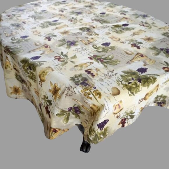 Tuscan Kitchen Tablecloth Oblong Grapes Fruits Herbs Italy Mediterranean 68x68 - Picture 3 of 5